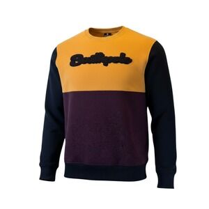 Southpole Mens Colorblock Fleece Sweatshirt Yellow Burgundy Black Logo Large